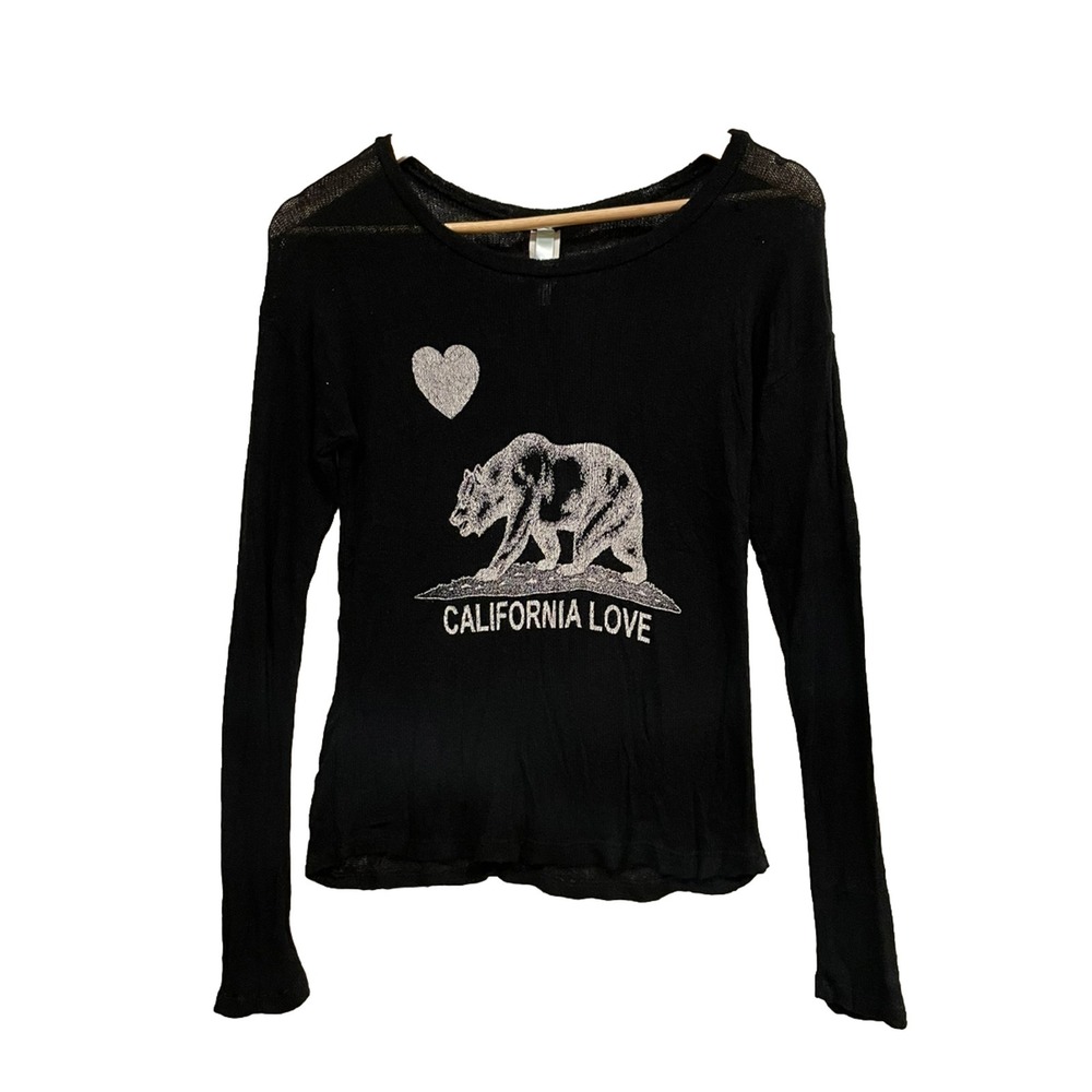 GABY With Love Long Sleeve See Through Knit Shirt California Love Bear Y2k Sz M